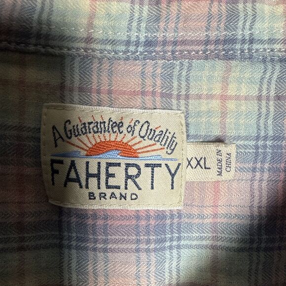 Faherty Blue Pink White Plaid Long Sleeve Cotton Men's Shirt Size XXL - Picture 12 of 14